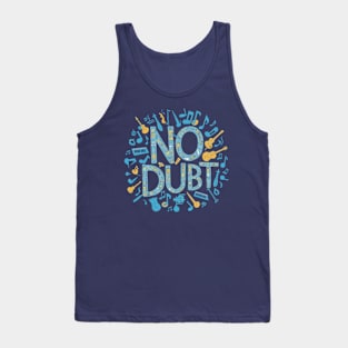 A whimsical composition of musical notes and instruments forming the shape of "No Doubt" Tank Top